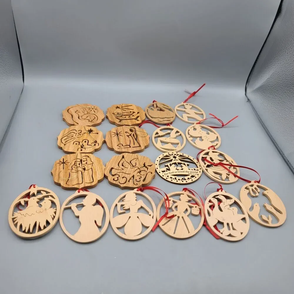 Wooden Christmas Ornaments Etched Laser Cut Various Styles and Designs Lot 18